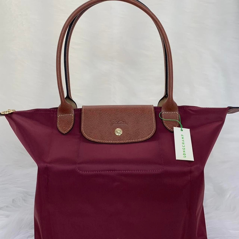 NWT Longchamp Le Pliage Original Burgundy Medium Handbag Canvas Shoulder Tote M - Picture 3 of 7